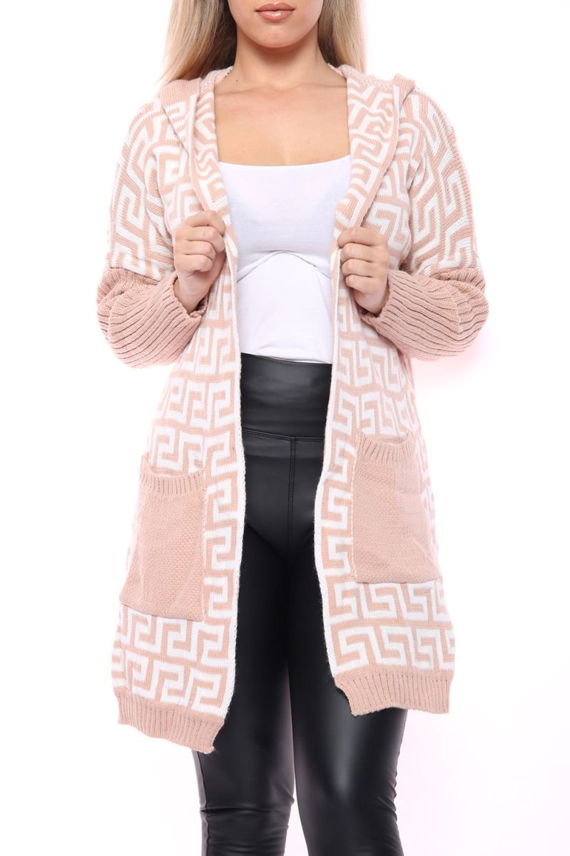 Samira Geometric Hooded Knitted Cardigan