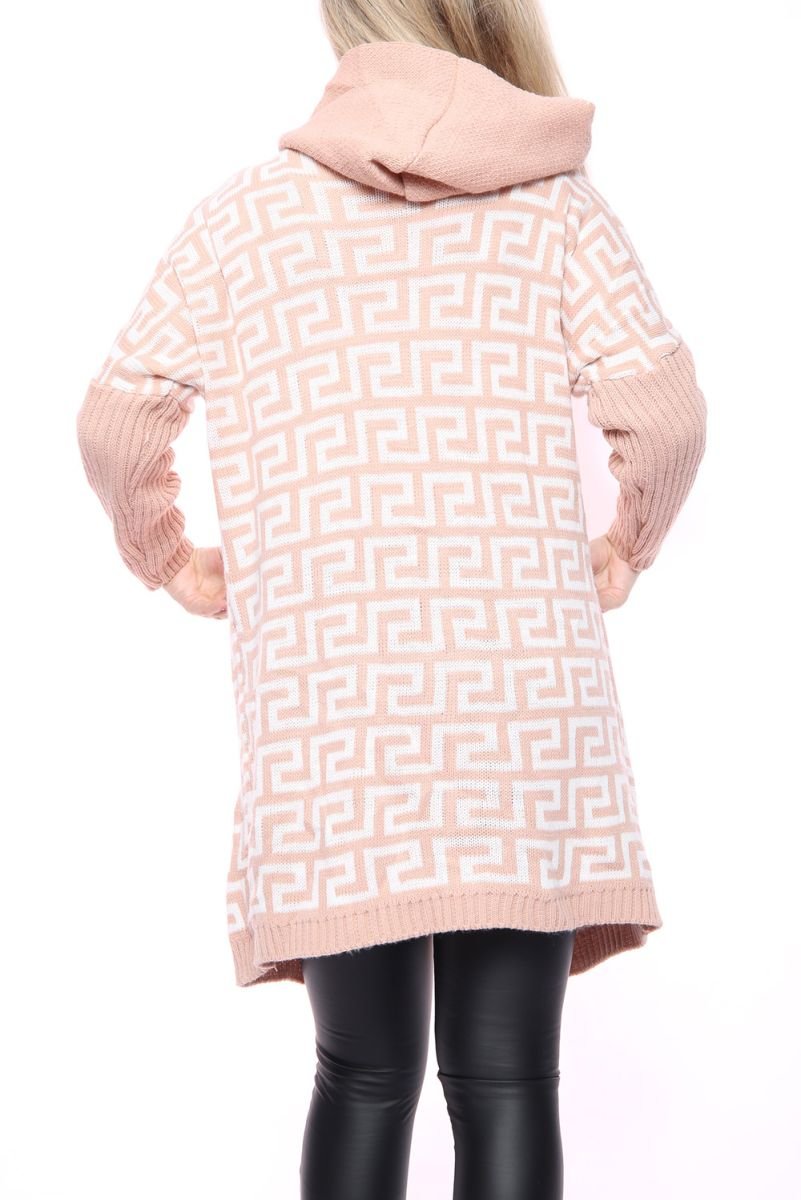 Samira Geometric Hooded Knitted Cardigan Thumbnail Samira Geometric Hooded Knitted Cardigan Thumbnail